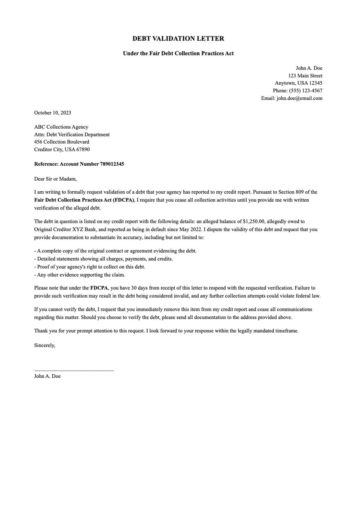 Sample letter to collection agency requesting debt verification_variant_1